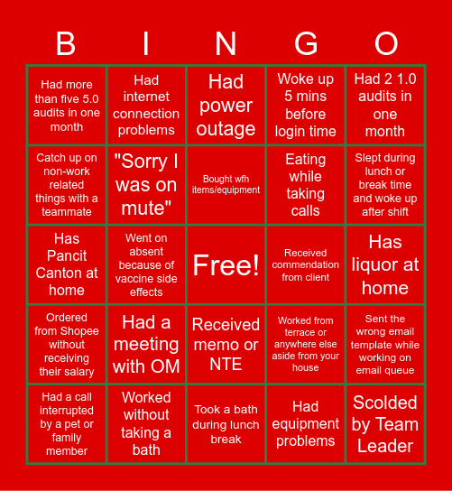 Legacy Year-End Bingo Card