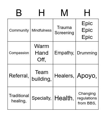 BH EOY Bingo Card