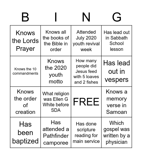 Human Bingo Card