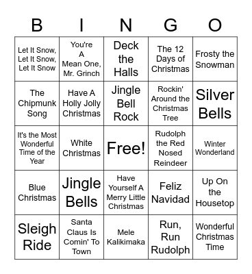 Christmas Song Bingo Card
