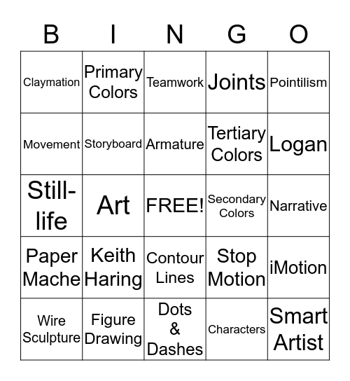 5th Grade ART BINGO! Bingo Card