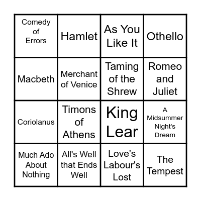 Bard on the Beach Bingo Card