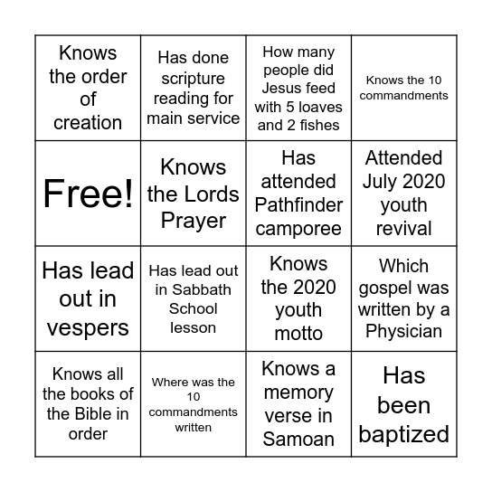 Human Bingo Card