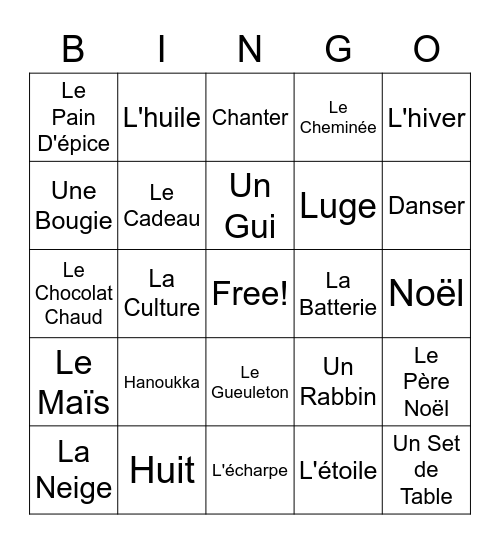 Winter French Club Bingo Card