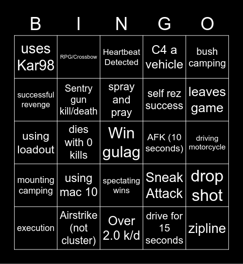 Big Puffer Warzone Bingo chat suggestions Bingo Card