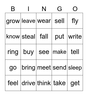 Irregular Verbs (Base Form) Bingo Card