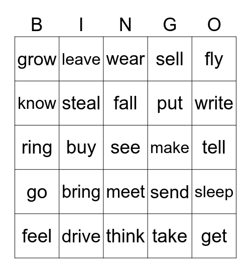 Irregular Verbs (Base Form) Bingo Card