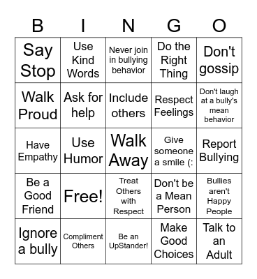 Be an UpStander! Bingo Card