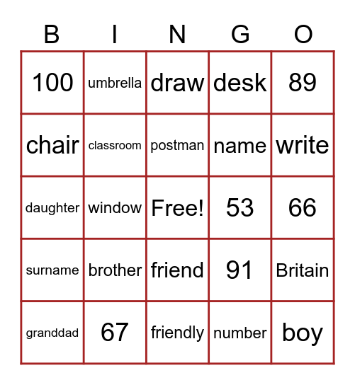 Bingo for smarties Bingo Card