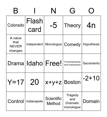 1st Semester Exam Prep Bingo Card