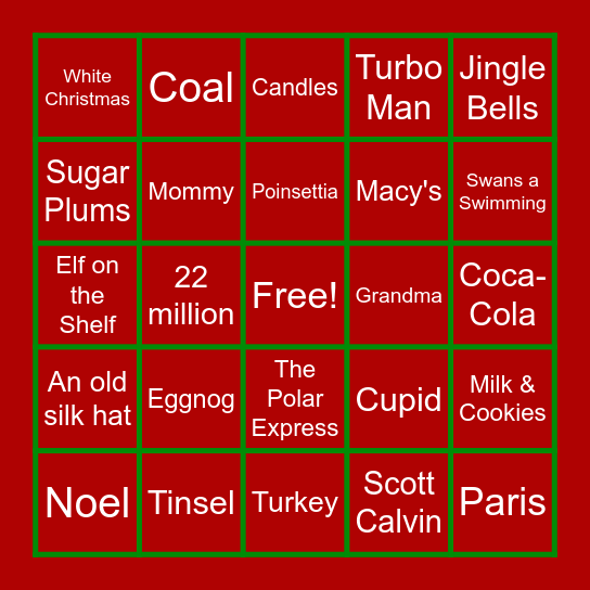 Holiday Bingo Card