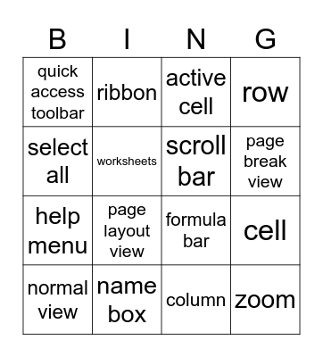 MICROSOFT EXCEL Bingo Card