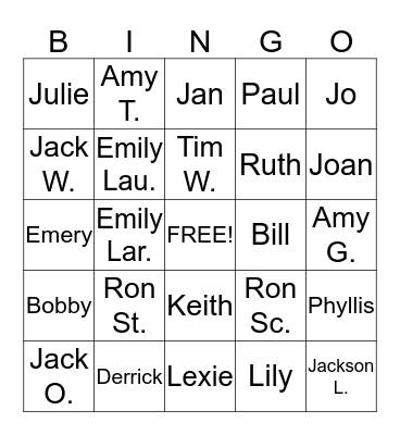 Davisville Staff  Bingo Card