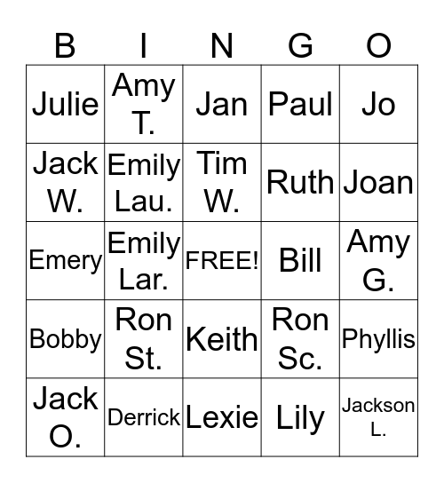 Davisville Staff  Bingo Card