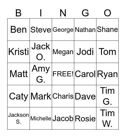 Davisville Staff Bingo Card