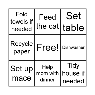 1:00pm- afternoon routine Bingo Card