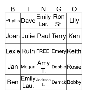 Davisville Staff Bingo Card