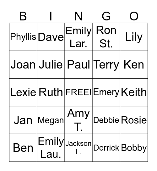 Davisville Staff Bingo Card