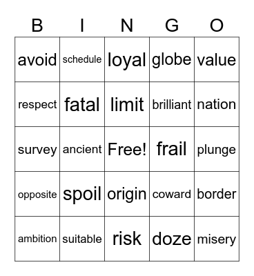 Untitled Bingo Card