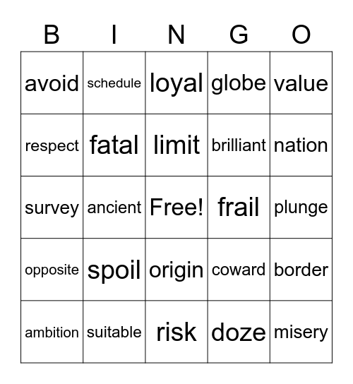 Untitled Bingo Card
