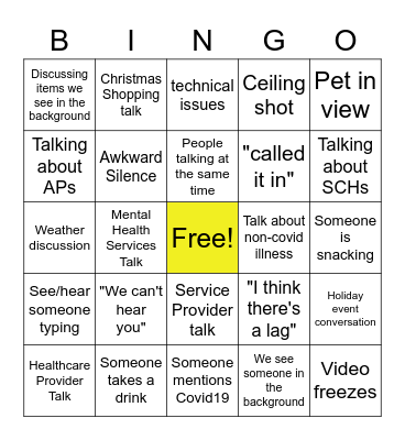 Woodstock and Perth Adult Services Bingo Card