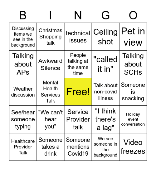Woodstock and Perth Adult Services Bingo Card
