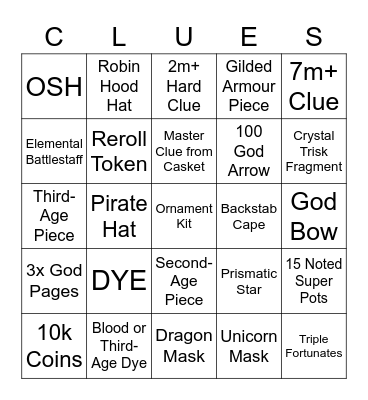 Warden Clue Bingo Card
