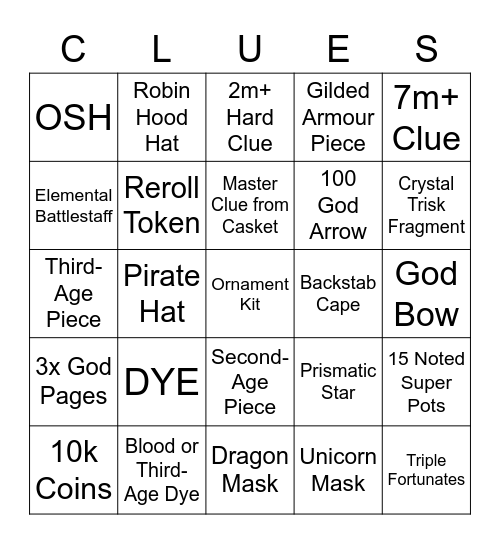 Warden Clue Bingo Card