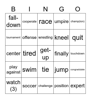 We Are The Champs List 5 Bingo Card