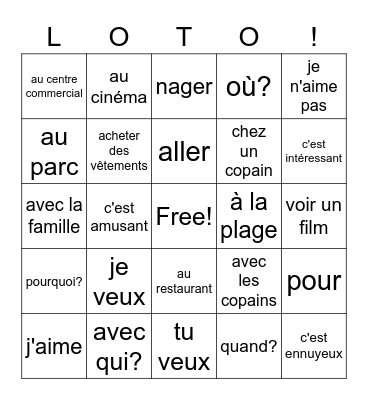 French weekend plans Bingo Card