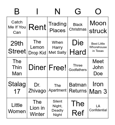 Edgy Holiday Movie Bingo Card