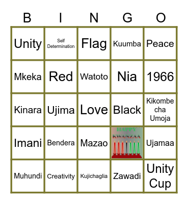 Kwanzaa Bingo Card