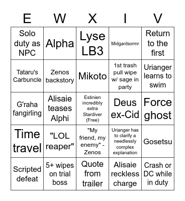 Fluffle Corps Endwalker Bingo Card
