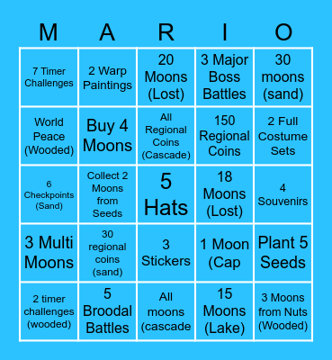 Super Mario Odyssey Bingo Card