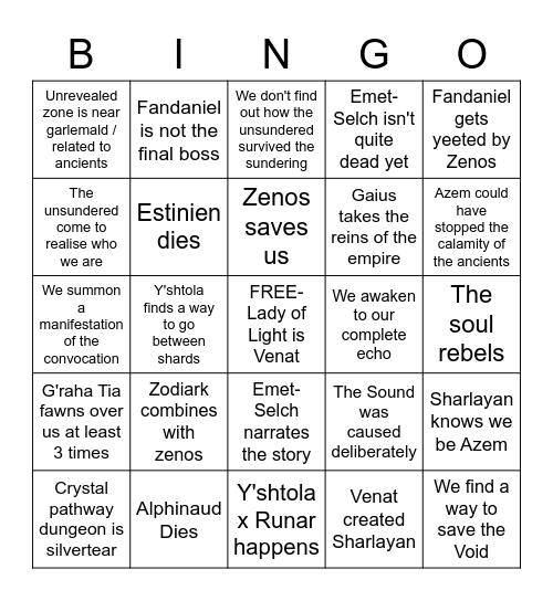 Endwalker Bingo Card