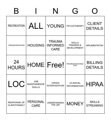 BAKARI BEHAVIORAL HEALTH, INC. Bingo Card