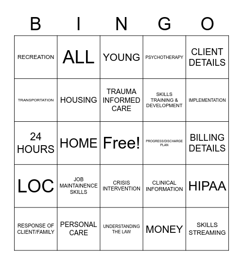 BAKARI BEHAVIORAL HEALTH, INC. Bingo Card