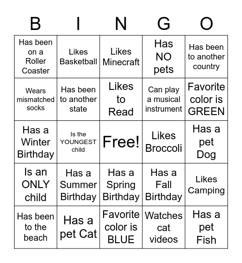 Mrs. Spencer's BINGO Game Bingo Card