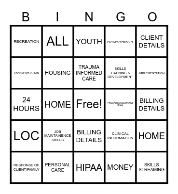 BAKARI BEHAVIORAL HEALTH, INC. Bingo Card