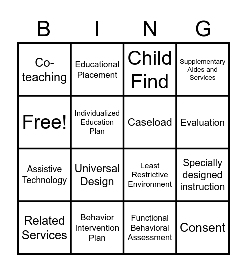 Special Education Bingo Card