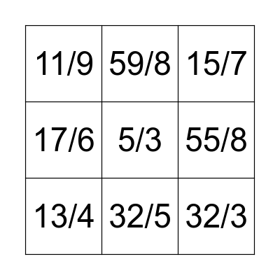 Nombre fractionnaire à un fraction impropre! Bingo Card