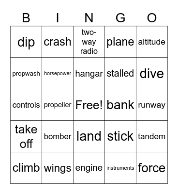 Flying Terminology Bingo Card