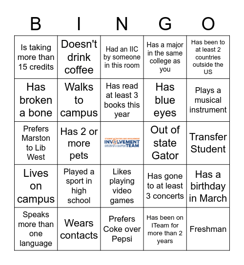 Involvement Team Bingo Card