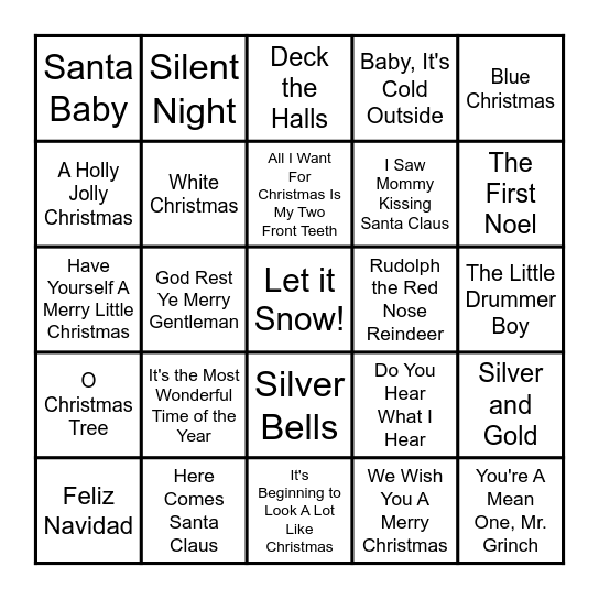 Christmas Carol Bingo Card
