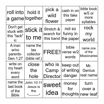 scavenger hunt Bingo Card