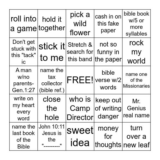 scavenger hunt Bingo Card