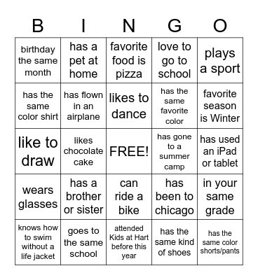 Classmate BINGO Card