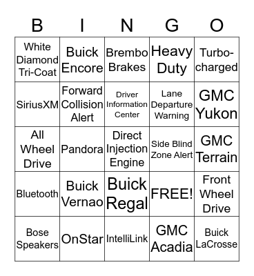 Buick GMC Technology Bingo Card