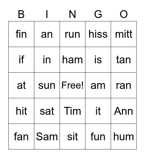 L18-19 Sight Words Bingo Card