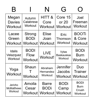 BODi BINGO! Bingo Card